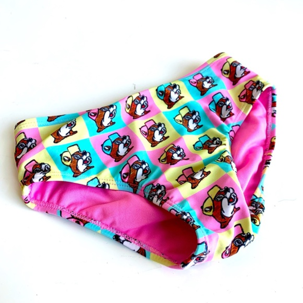 Buc-ees Youth Bikini‎ bottoms, Buc-ee pastel print fabric, youth XS, like new.